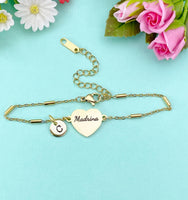 Gold Madrina Bracelet, Heart, Maid of Honor Godmother Jewelry, Wedding Gift, Silver Option, D574