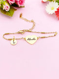 Gold Abuela Heart Bracelet, Personalized Initial Charm, D575