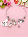 Justice Scale Gavel Beaker Microscope Charm Bracelet, Criminal Justice Gift, Lawyer Gift, Attorney Jewelry, N6329