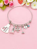 Justice Scale Gavel Beaker Microscope Charm Bracelet, Criminal Justice Gift, Lawyer Gift, Attorney Jewelry, N6329