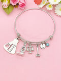 Justice Scale Gavel Beaker Microscope Charm Bracelet, Criminal Justice Gift, Lawyer Gift, Attorney Jewelry, N6329