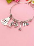 Justice Scale Gavel Beaker Microscope Charm Bracelet, Criminal Justice Gift, Lawyer Gift, Attorney Jewelry, N6329