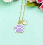 Gold Purple Paw Print Charm Necklace Dog Cat Pet Paw Prints Gift, N5493B