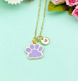 Gold Purple Paw Print Charm Necklace Dog Cat Pet Paw Prints Gift, N5493B