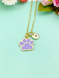 Gold Purple Paw Print Charm Necklace Dog Cat Pet Paw Prints Gift, N5493B