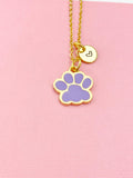 Gold Purple Paw Print Charm Necklace Dog Cat Pet Paw Prints Gift, N5493B