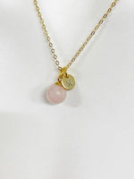 Rose Quartz Necklace, Natural Gemstone, Valentine Gift, Birthday Gift, Personized Initial Necklace, N5027