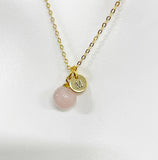 Rose Quartz Necklace, Natural Gemstone, Valentine Gift, Birthday Gift, Personized Initial Necklace, N5027