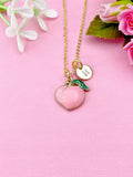 Gold Peach Charm Necklace, Pink Peach Foodie Fruit Jewelry Gift, N5859