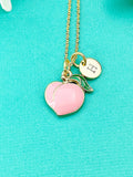 Gold Peach Charm Necklace, Pink Peach Foodie Fruit Jewelry Gift, N5859