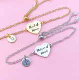 Maid of Honor or Matron of Honor Bracelet, Gold or Silver Heart Maid of Honor or Matron of Honor Jewelry, Wedding Gift, D578