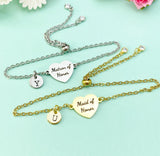 Maid of Honor or Matron of Honor Bracelet, Gold or Silver Heart Maid of Honor or Matron of Honor Jewelry, Wedding Gift, D578