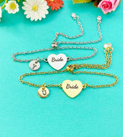 Bride Bracelet, Gold or Silver Heart Bride Jewelry, Wedding Gift, D581