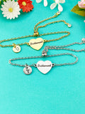 Bridesmaid Bracelet, Gold or Silver Heart Bridesmaid Jewelry, Perfect Wedding Gift, D582