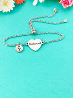 Silver Bridesmaid Bracelet, Gold or Silver Heart Bridesmaid Jewelry, Perfect Wedding Gift, D582S