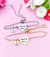 Maid of Honor Bracelet, Gold or Silver Heart Maid of Honor Jewelry, Wedding Gift, D580
