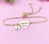 Maid of Honor Bracelet, Heart Initial Charm, Bolo Slider Bracelet