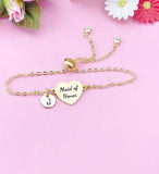 Maid of Honor Bracelet, Heart Initial Charm, Bolo Slider Bracelet
