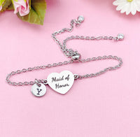 Silver Maid of Honor Bracelet, Gold or Silver Heart Maid of Honor Jewelry, Wedding Gift, D580S