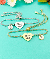 Flower Girl Bracelet, Gold or Silver Heart Flower Girl Jewelry, Perfect Flower Girl Wedding Gift, D583