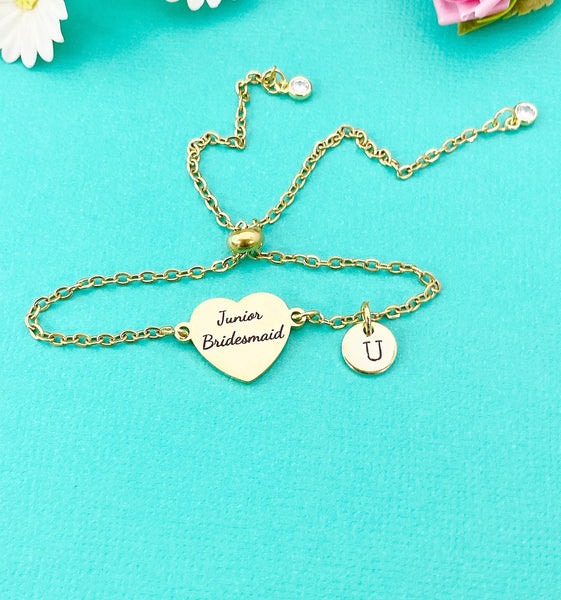 Gold Junior Bridesmaid Bracelet, Gold or Silver Heart Junior Bridesmaid Jewelry, Perfect Junior Bridesmaid Wedding Gift, D584G