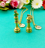 King and Queen Chess Piece Charm Gold Necklace, Perfect Gift for Girlfriend or Boyfriend, Silver Option, N6330