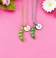 Sweet Pea Charm Necklace in Gold or Silver, Pea in the Pod, N6333