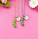 Sweet Pea Charm Necklace in Gold or Silver, Pea in the Pod, N6333