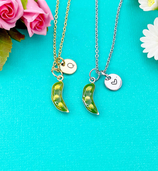 Sweet Pea Charm Necklace in Gold or Silver, Pea in the Pod, N6333