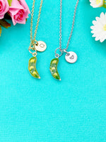 Sweet Pea Charm Necklace in Gold or Silver, Pea in the Pod, N6333