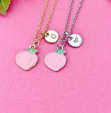 Peach Charm Necklace in Gold or Silver, Pink Peach Peaches, N6334