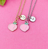 Peach Charm Necklace in Gold or Silver, Pink Peach Peaches, N6334
