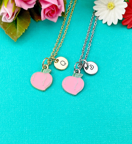 Peach Charm Necklace in Gold or Silver, Pink Peach Peaches, N6334