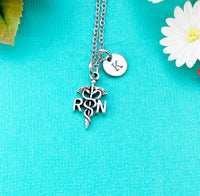 Silver Registered Nurse Necklace, RN Caduceus Medical Symbol Charm, Perfect as a Nursing Gift, Graduation Gift, N2586