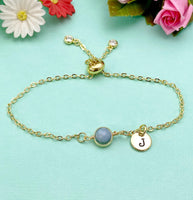 Angelite Bracelet in Gold or Silver, Natural Angelite Gemstone Jewelry, N6342