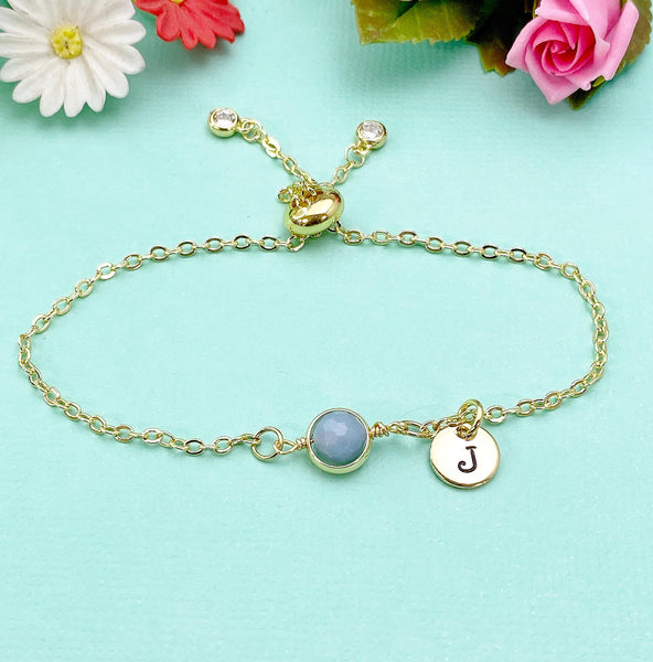Angelite Bracelet in Gold or Silver, Natural Angelite Gemstone Jewelry, N6342
