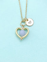 Angelite Heart Necklace in Gold, Natural Angelite Gemstone Jewelry, N6342H