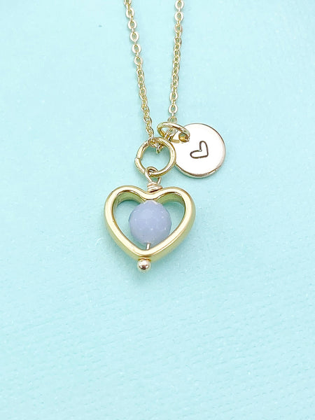 Angelite Heart Necklace in Gold, Natural Angelite Gemstone Jewelry, N6342H