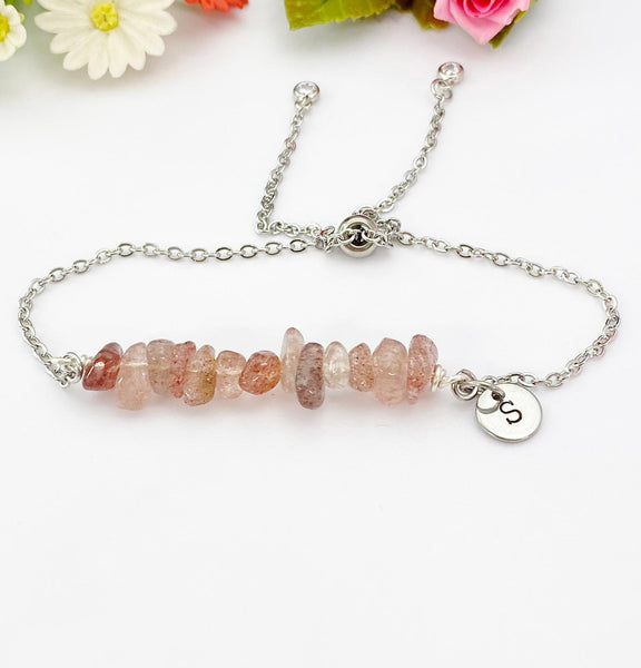 Silver Strawberry Quartz Bracelet, Natural Strawberry Quartz Gemstone Jewelry, N6120S