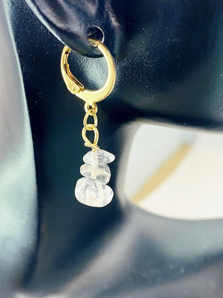 Quartz Crystal Earrings in Gold or Silver, Natural Quartz Rock Crystal Gemstone Jewelry, N6348