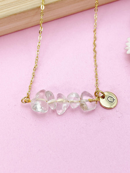 Quartz Crystal Necklace In Gold or Silver, Natural Quartz Rock Crystal Gemstone Jewelry, N6348N