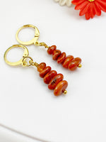 Carnelian Earrings in Gold or Silver, Natural Carnelian Gemstone Jewelry, N6350