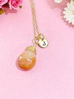 Agate Necklace in Gold or Silver, Natural Agate Gemstone Jewelry, Teardrop Wire Wrap, N6358