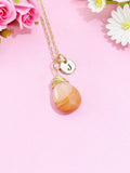 Agate Necklace in Gold or Silver, Natural Agate Gemstone Jewelry, Teardrop Wire Wrap, N6358
