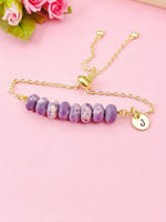 Natural Regalite Imperial Jasper Sea Sediment Jasper Bracelet, Purple, Gold Natural Gemstone Jewelry, N6361B