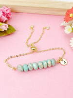 Natural Regalite Imperial Jasper Sea Sediment Jasper Bracelet, Pale Turquoise, Gold Natural Gemstone Jewelry, N6362B