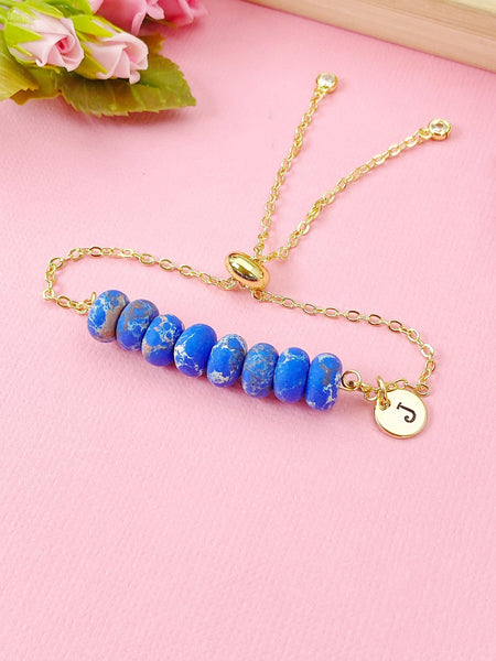 Natural Regalite Imperial Jasper Sea Sediment Jasper Bracelet, Royal Blue, Gold Natural Gemstone Jewelry, N6363B