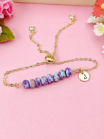 Natural Regalite Imperial Jasper Sea Sediment Jasper Bracelet, Dark Violet, Gold Natural Gemstone Jewelry, N6364B