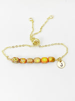 Natural Regalite Imperial Jasper Sea Sediment Jasper Bracelet, Cuboid, Orange, Gold Natural Gemstone Jewelry, N6366B