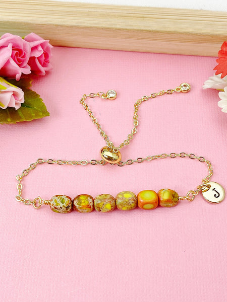 Natural Regalite Imperial Jasper Sea Sediment Jasper Bracelet, Cuboid, Orange, Gold Natural Gemstone Jewelry, N6366B